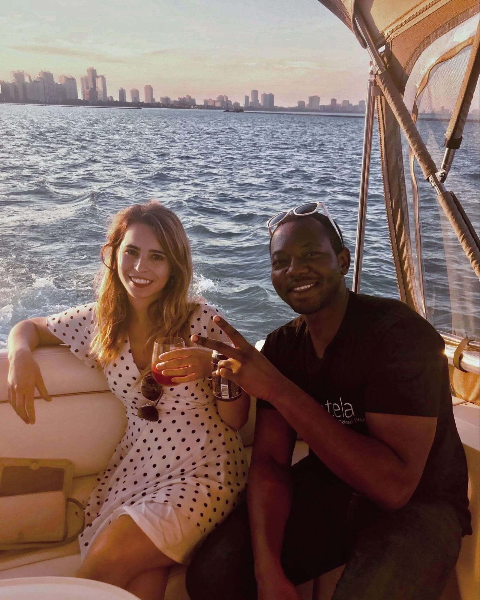 Abdel and Emily on the booze cruise