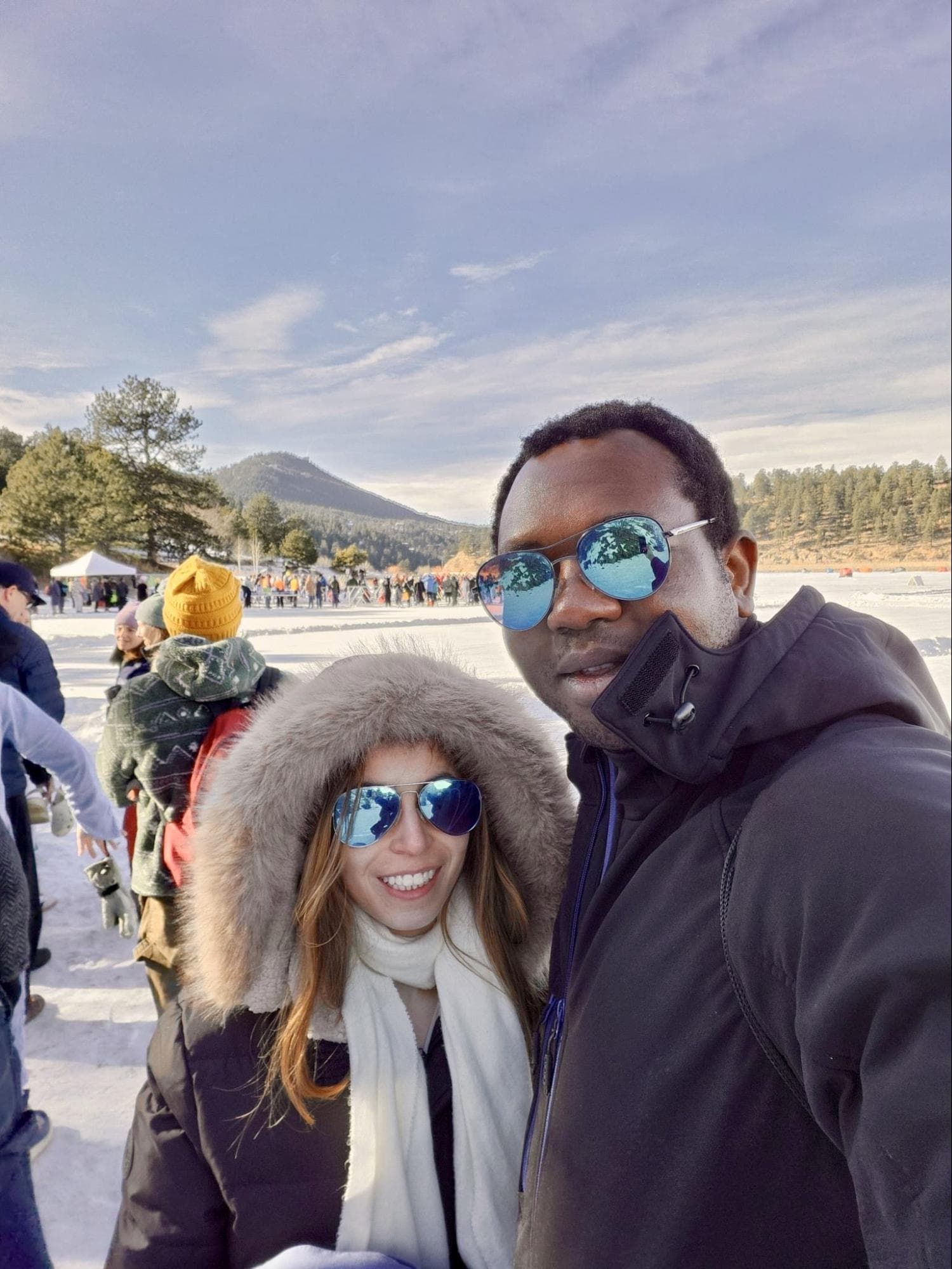 Abdel and Emily in winter in Estes Park